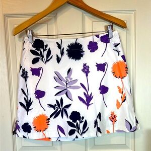 Lady Hagen Women’s Skort Sz 4 EUC White w/Floral Print Back Hidden Zipper Bright